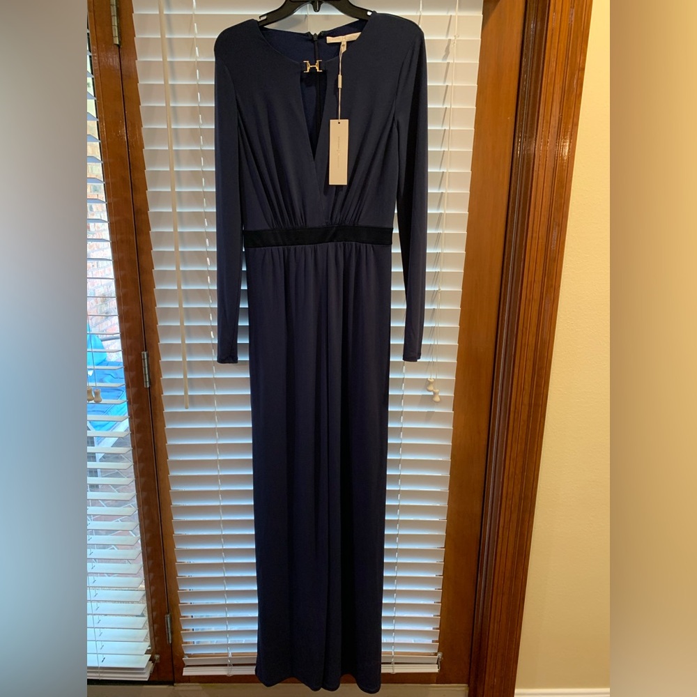 HALSTON HERITAGE  Dress Women's S Long Sleeve Stretch Maxi Navy $495 NWT Luxury